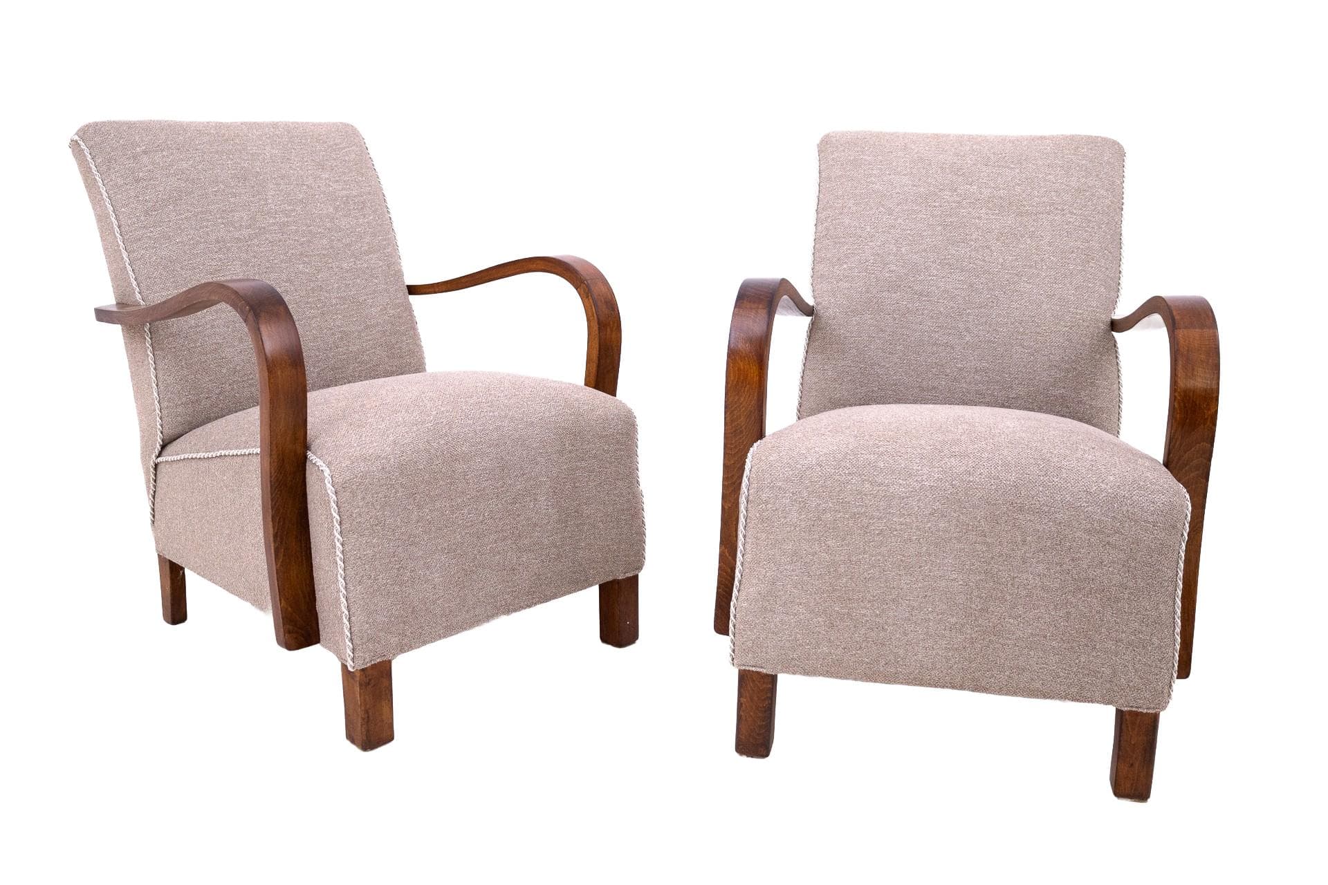 Beżowe fotele Art Deco, proj. J. Halabala, Czechosłowacja, lata 30.