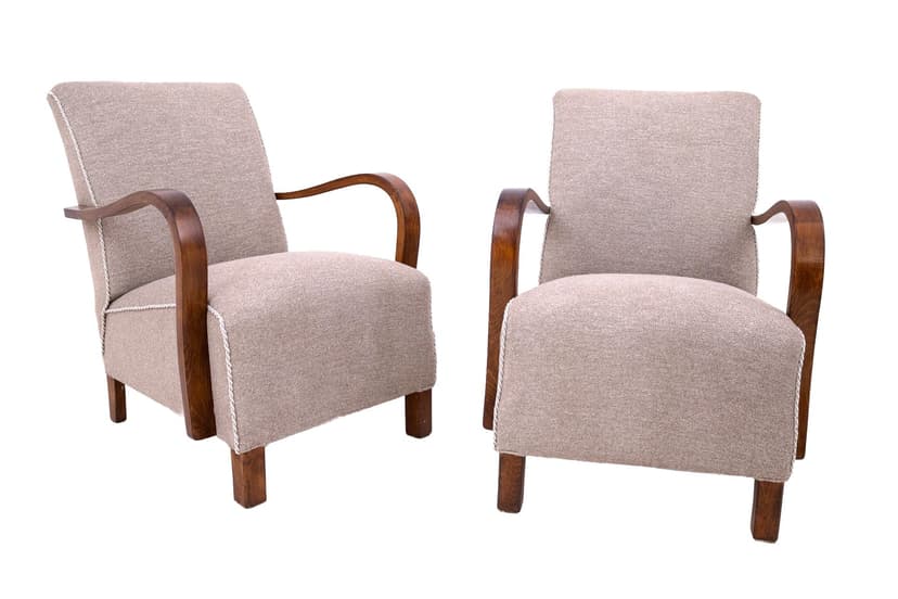 Beżowe fotele Art Deco, proj. J. Halabala, Czechosłowacja, lata 30.