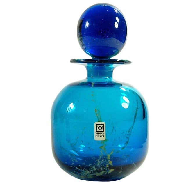 Niebieski flakon szklany, Mdina, Malta, lata 70/80 - WYMIARY