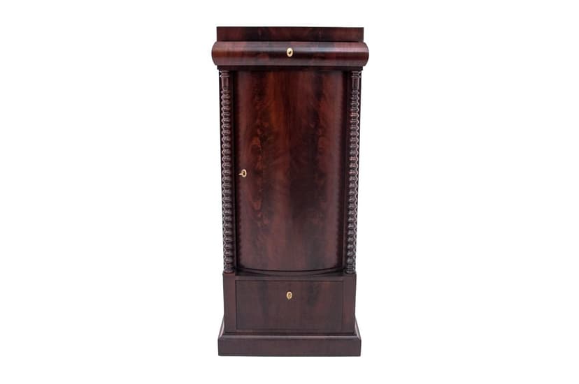 Komoda słupkowa Biedermeier, mahoń brąz ciemny, Europa Północna, XIX w.