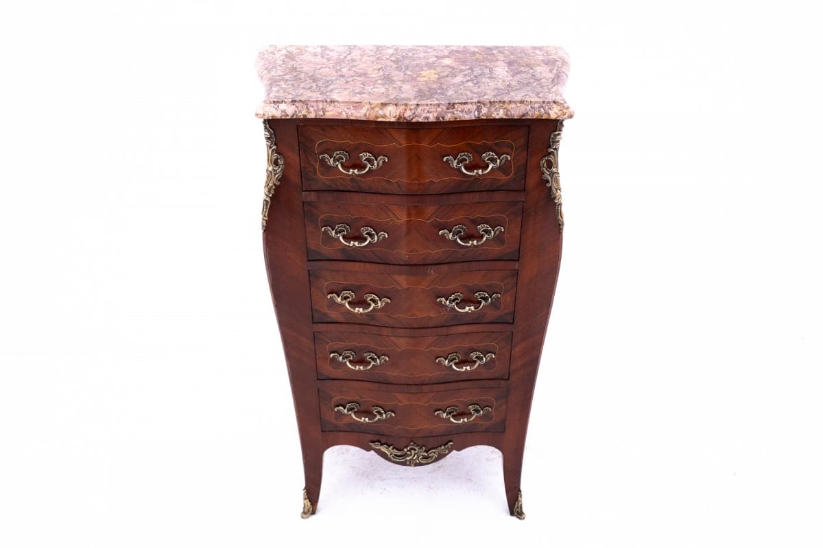 Komoda szyfoniera, brązowy ciemny, marmur różowy, Francja, początek XX w. - 76832