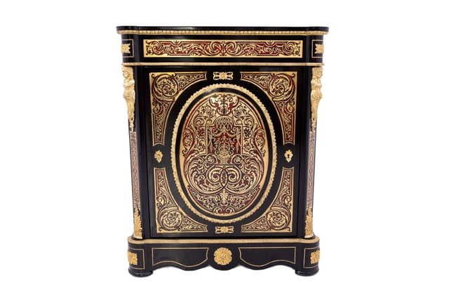 Komoda Boulle, czarna, drewno mosiądz szylkret marmur, Francja, XIX wiek - WYMIARY