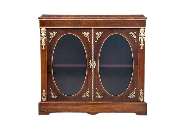 Komoda witryna, styl Ludwika Filipa, drewno brązowy, Francja, lata 80. XIX w. - WYMIARY
