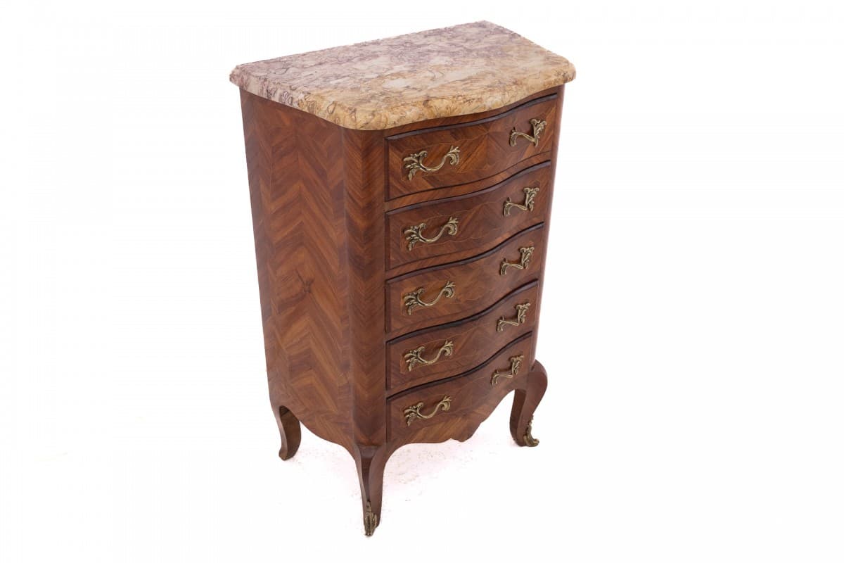 Szyfoniera Louis XV, orzech brązowy ciemny, marmur jasny, Francja, początek XX w. - 77048