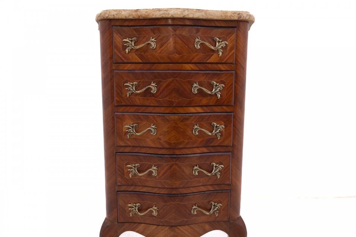 Szyfoniera Louis XV, orzech brązowy ciemny, marmur jasny, Francja, początek XX w. - 77053