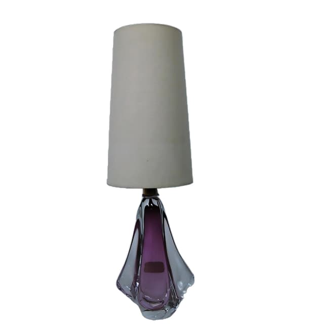 Table Lamp Val Saint Lambert, violet crystal, Belgium, 1950s. - DIMENSION