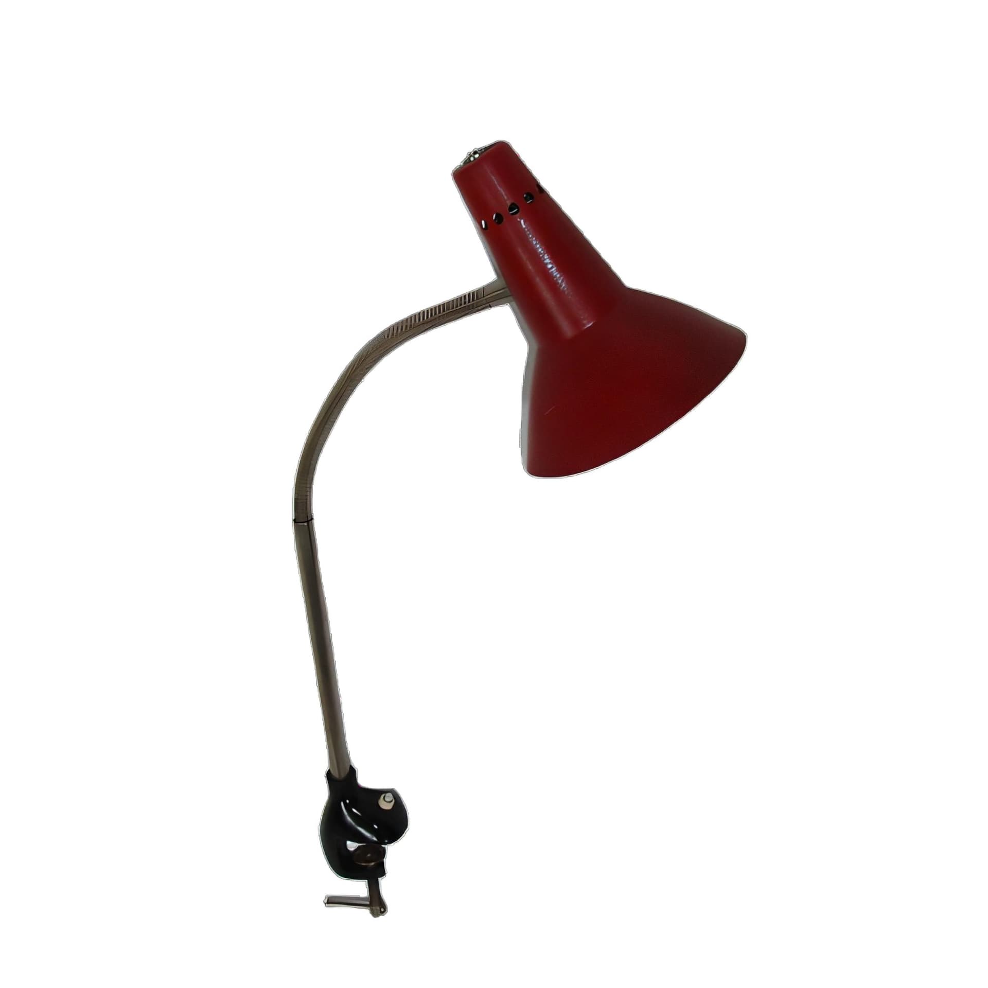 Desk lamp, maroon, aluminum, 1960s.