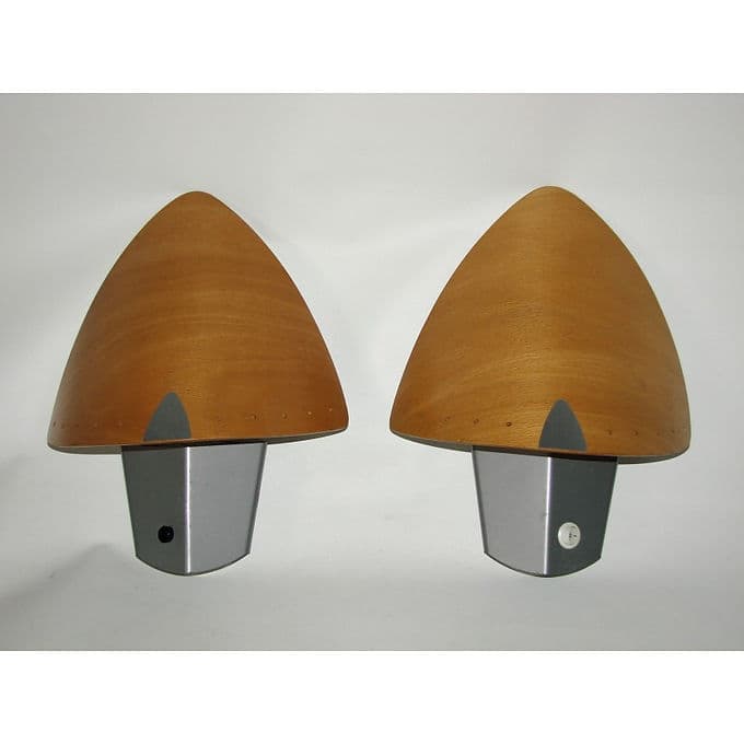 Para kinkietów Lucid, brązowy, sklejka gięta, metal, lata 70. - 38620