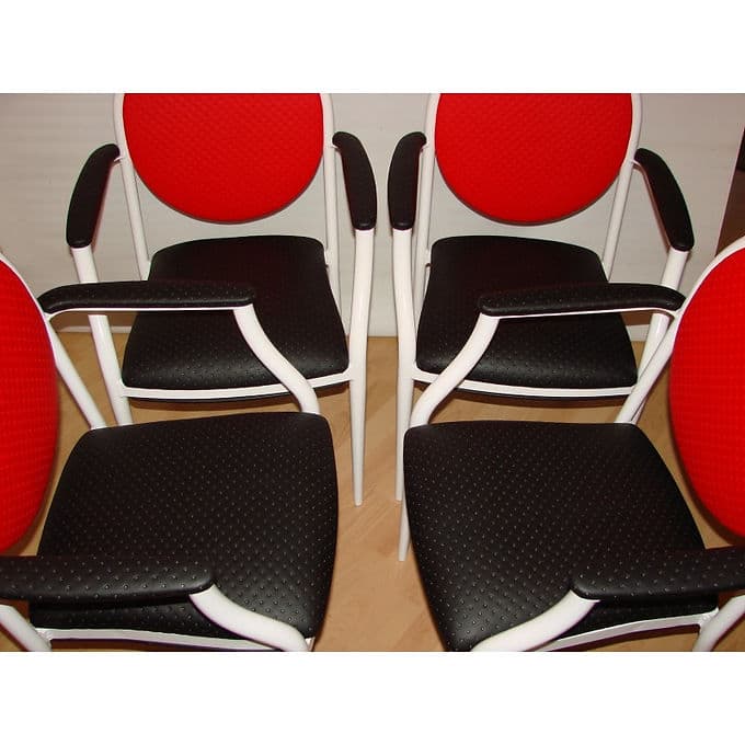 Komplet czterech krzeseł Souvignet Plichanse, metal czerwony, Francja, lata 70. - 38616