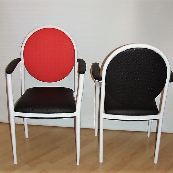 Komplet czterech krzeseł Souvignet Plichanse, metal czerwony, Francja, lata 70. - 38615