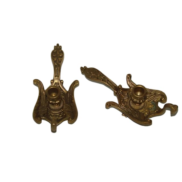 Para świeczników Art Nouveau, mosiądz złoty, początek XX w. - WYMIARY