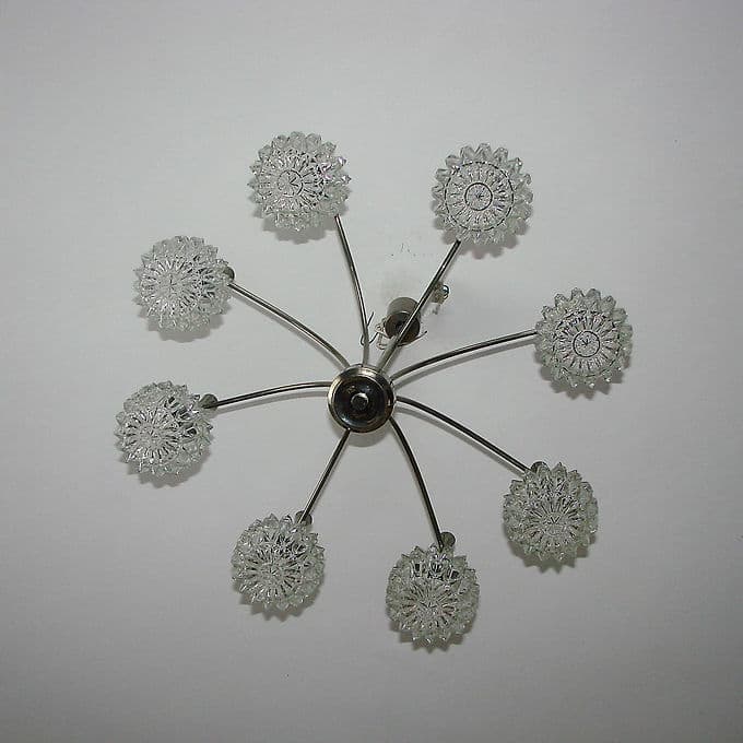 Żyrandol modernistyczny, srebrny, stal chromowana szkło, lata 70. - 38823