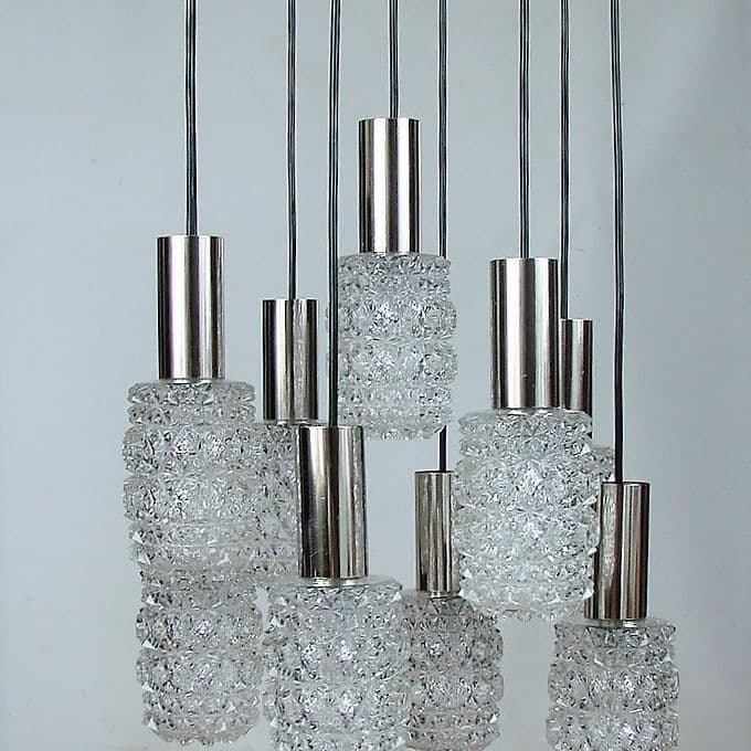 Żyrandol kaskadowy Neheum Typ 421, srebrny, stal chromowana, szkło, lata 70. - 38815
