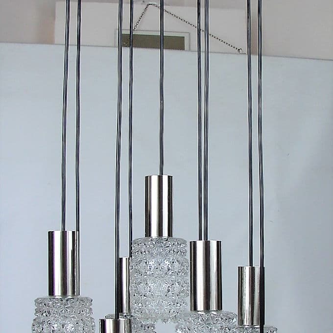 Żyrandol kaskadowy Neheum Typ 421, srebrny, stal chromowana, szkło, lata 70. - 38818