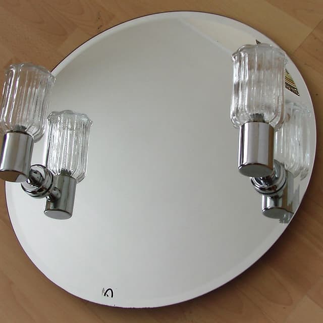 Chrome Wall Mirror with Sconces, Modernist, 1980s - DIMENSION