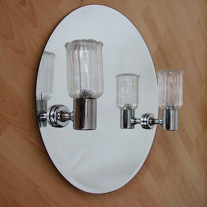 Chrome Wall Mirror with Sconces, Modernist, 1980s - 38811