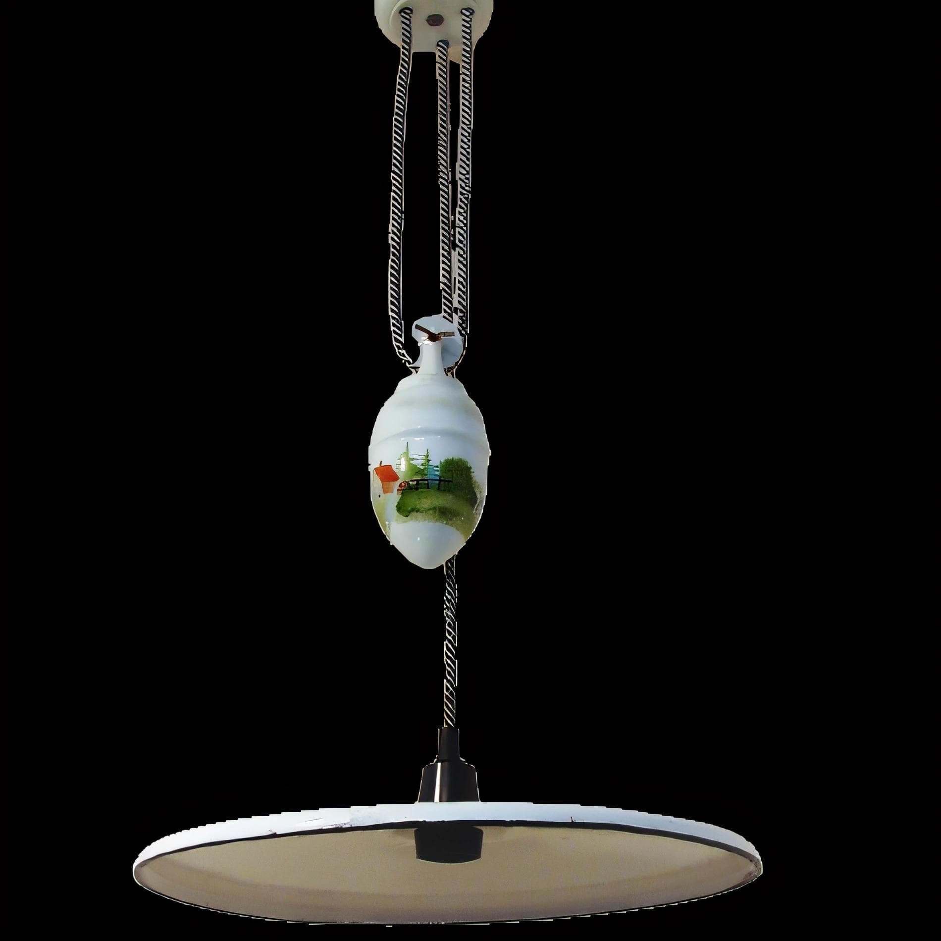 Biała emaliowana lampa wisząca z przeciwwagą, modernistyczna, Europa, lata 30. - 38785