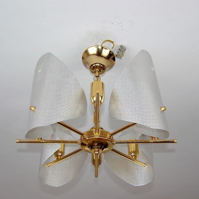 Żyrandol, złoty, aluminium mosiądz szkło, lata 70. - 38775