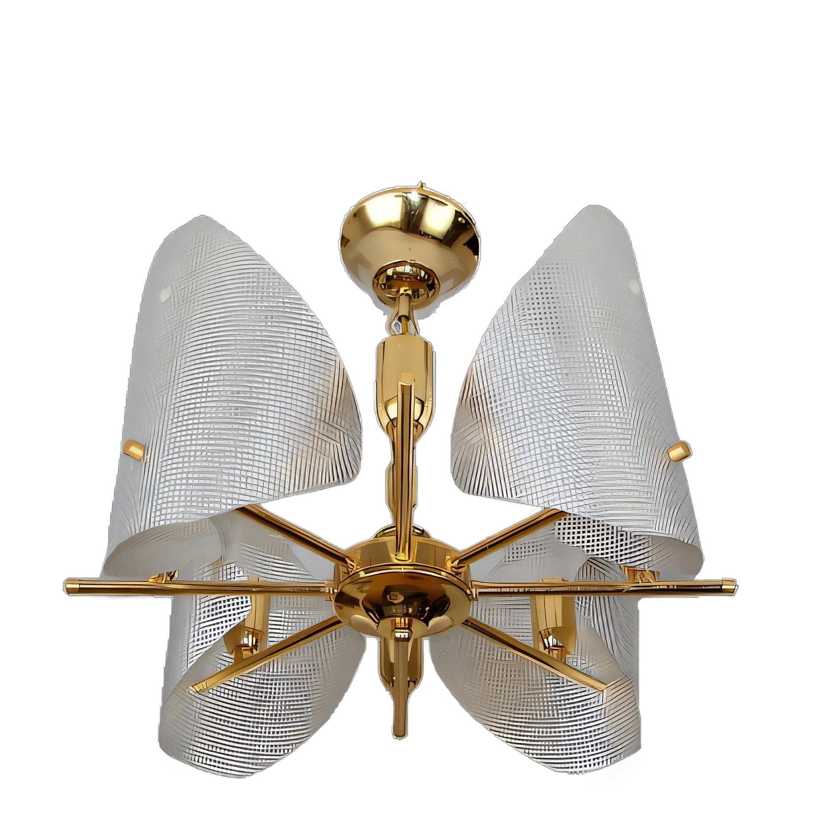 Żyrandol, złoty, aluminium mosiądz szkło, lata 70.