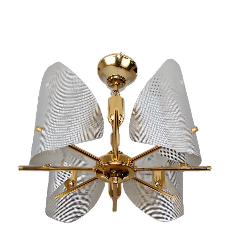 Żyrandol, złoty, aluminium mosiądz szkło, lata 70.