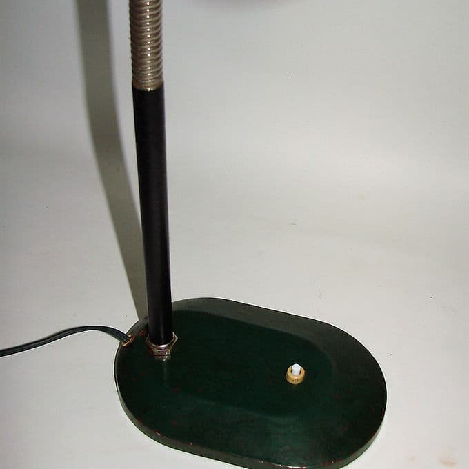 Lampa biurkowa Nolta Lux, metal czarny, szkło białe, podstawa zielona, lata 30. - 38713