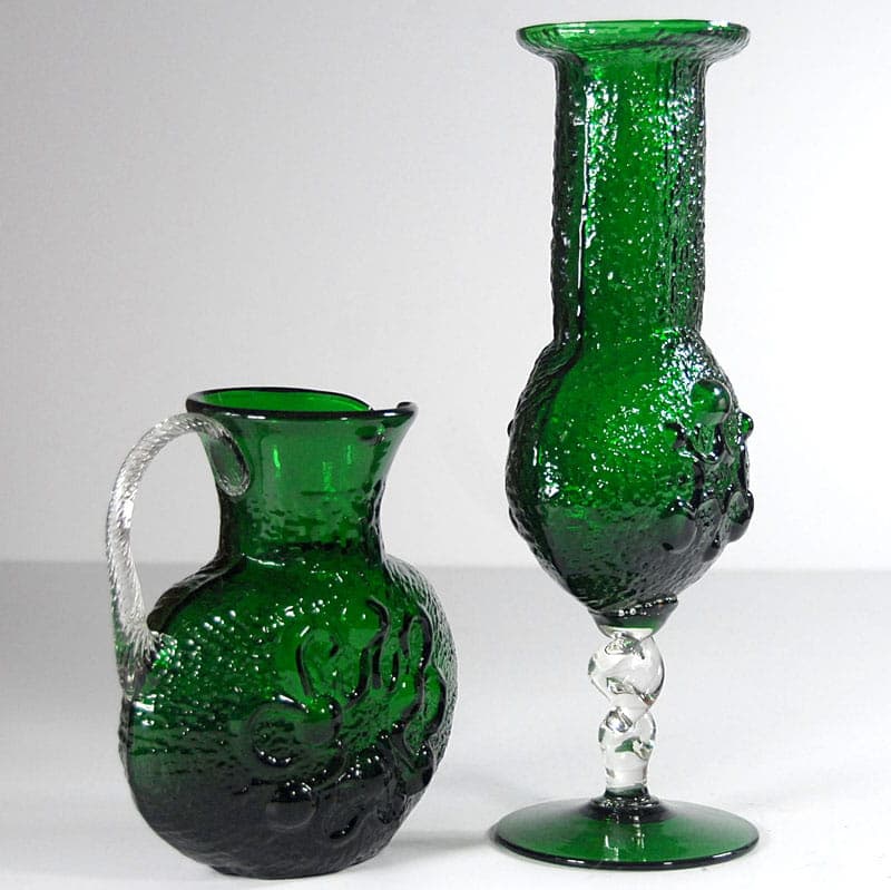 Zestaw dwóch wazonów dekoracyjnych, szkło zielone, proj. W. Husted, Włochy, lata 60. - 39141