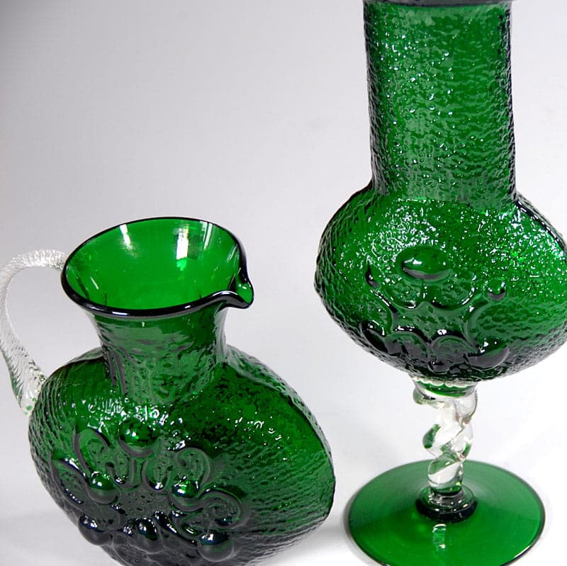 Zestaw dwóch wazonów dekoracyjnych, szkło zielone, proj. W. Husted, Włochy, lata 60. - 39144