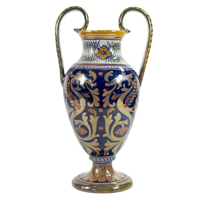 Wazon, majolika niebieski, proj. A. Rubboli, Włochy, lata 30. - WYMIARY