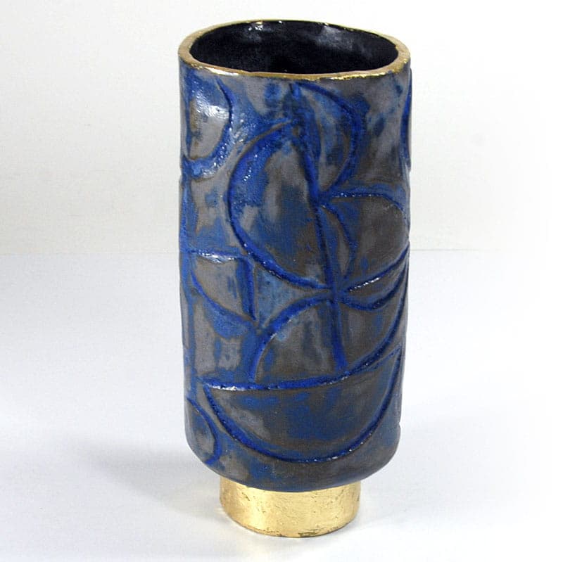 Sculptural vase, grey cobalt blue gold ceramics, by J. Wysocka, Poland, 21st c. - 39213