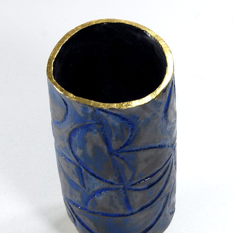 Sculptural vase, grey cobalt blue gold ceramics, by J. Wysocka, Poland, 21st c. - 39218
