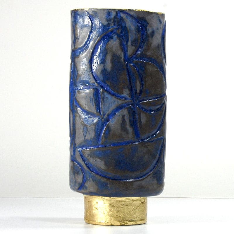 Sculptural vase, grey cobalt blue gold ceramics, by J. Wysocka, Poland, 21st c. - 39214