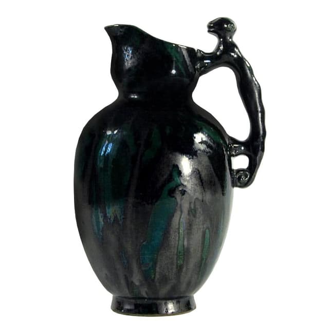 Dzban Art Nouveau, czarny, ceramika, Belgia, lata 30. - WYMIARY