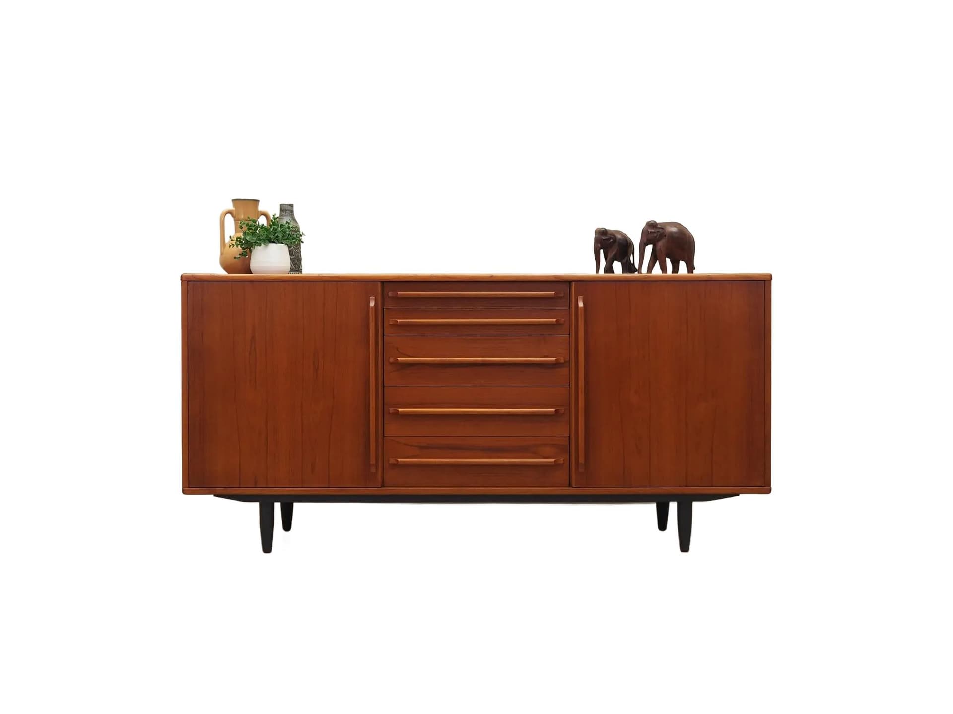 Sideboard, teak brązowy, drewno czarne, Dania, lata 70.