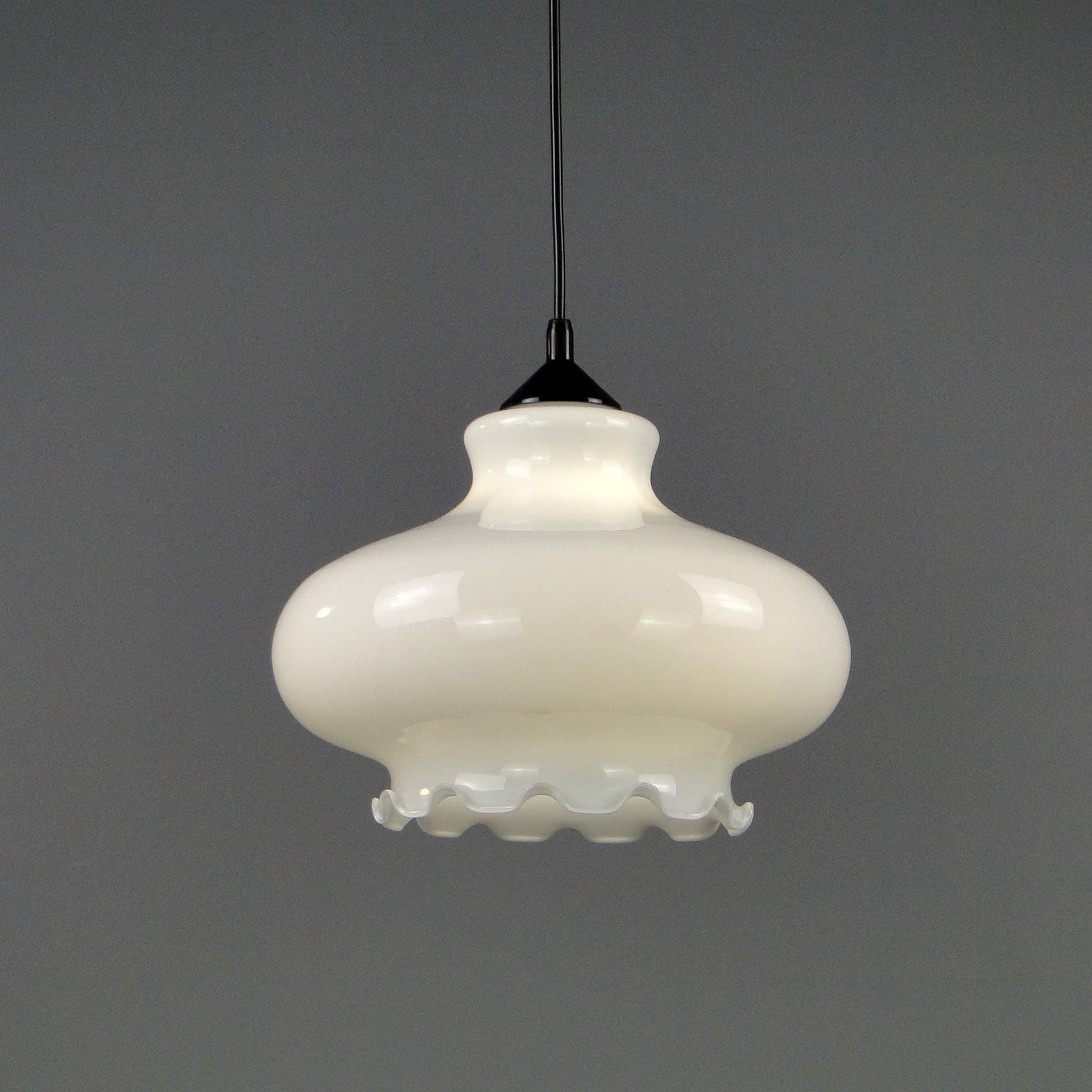 Pendant Lamp Pop Art, ivory white glass, Polam, Poland, 1960s - 40729