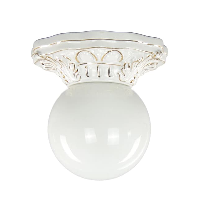 Eclectic Ceiling Light, white, glazed ceramics, white glass, Poland, 19th c. - DIMENSION