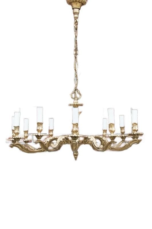 Żyrandol neorokokowy, mosiądz złoty, Europa Zachodnia, lata 50.