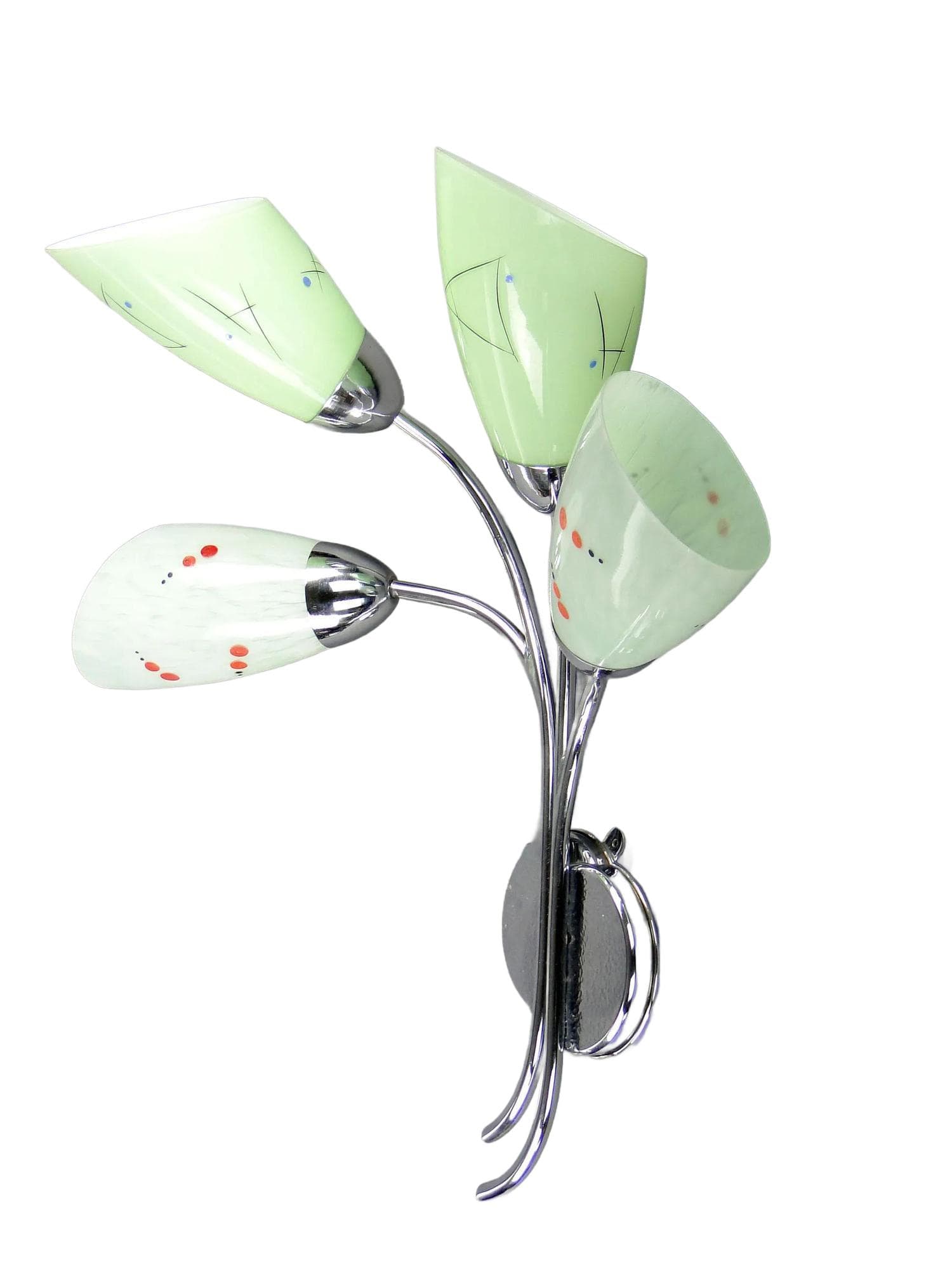 Four-arm wall sconce, multicolor, chromed brass glass, Poland, 1950s