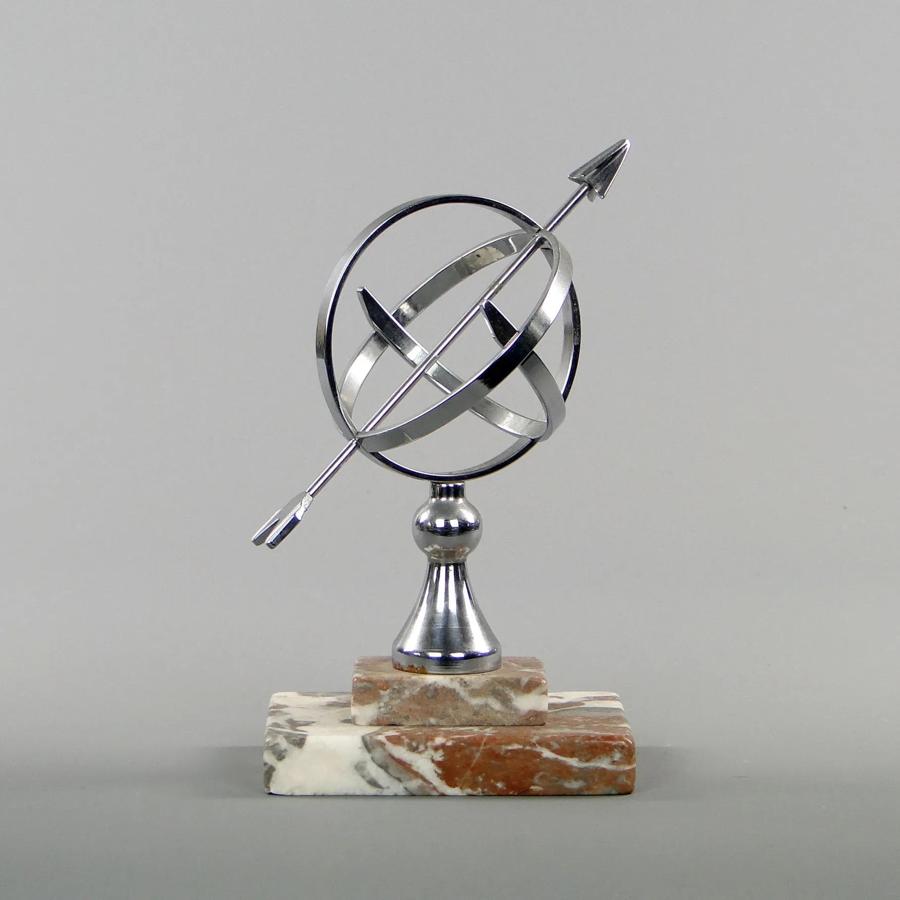 Gabinetowy zegar słoneczny, srebrny, aluminium, marmur, Dania, lata 40. - 40568