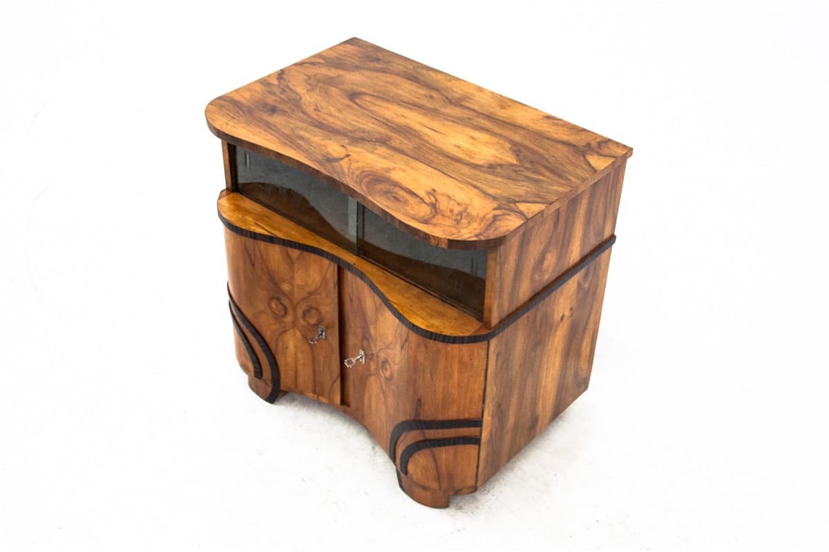 Glazed Sideboard Art Deco, walnut brown, Poland, 1950s - 77723