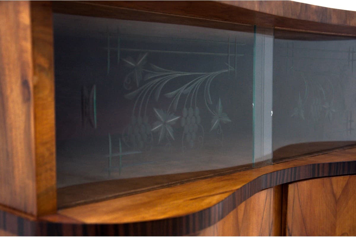 Glazed Sideboard Art Deco, walnut brown, Poland, 1950s - 77725