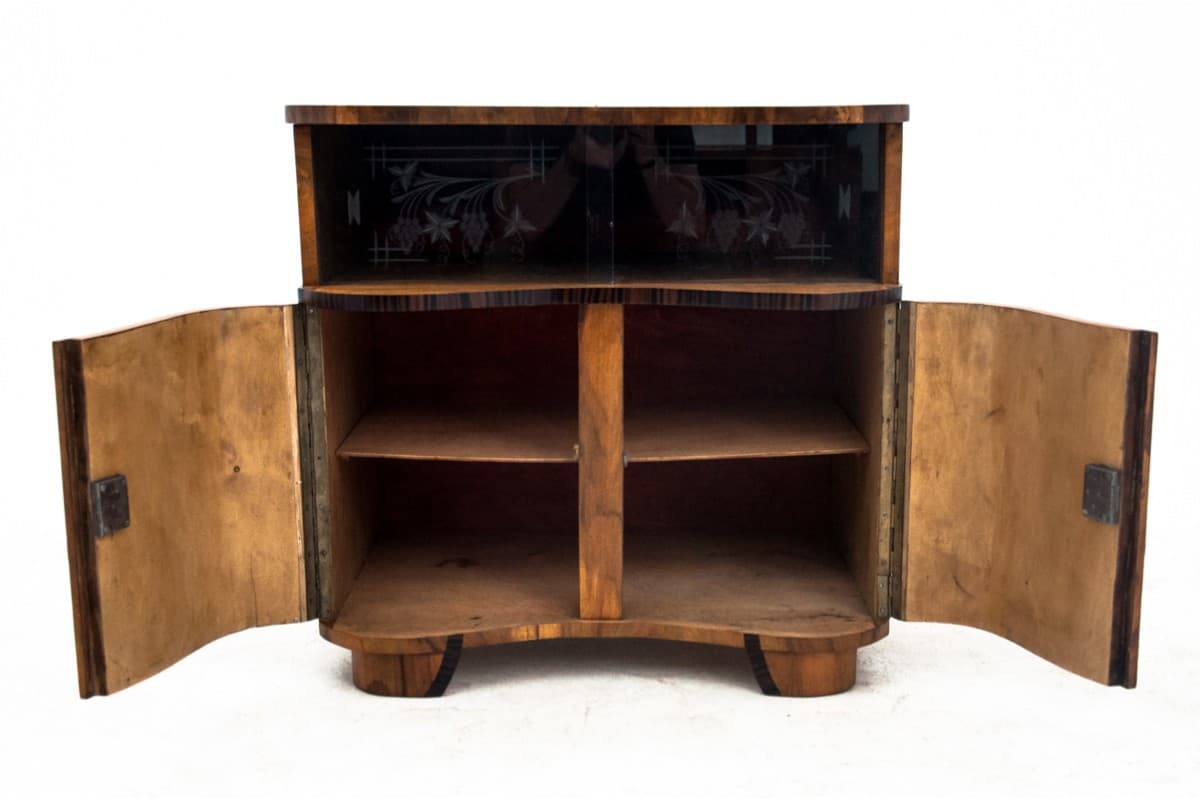 Glazed Sideboard Art Deco, walnut brown, Poland, 1950s - 77724