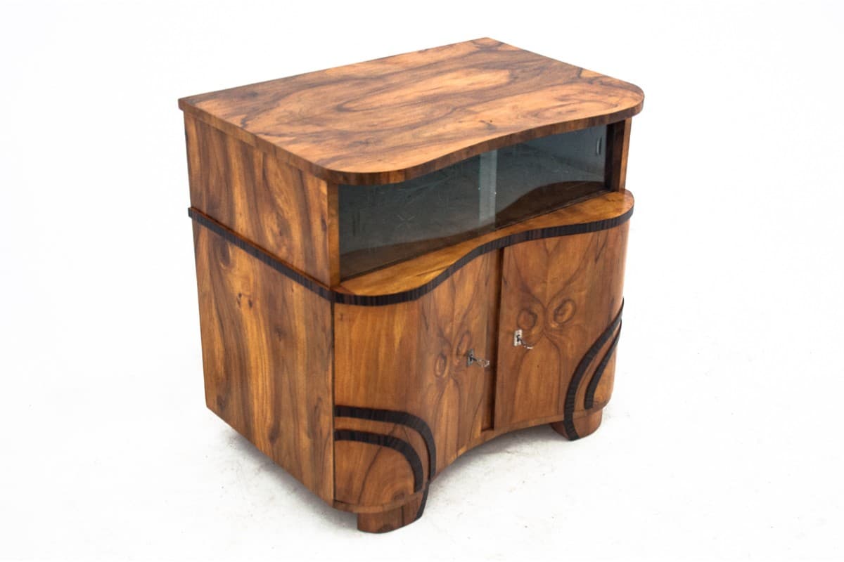 Glazed Sideboard Art Deco, walnut brown, Poland, 1950s - 77722