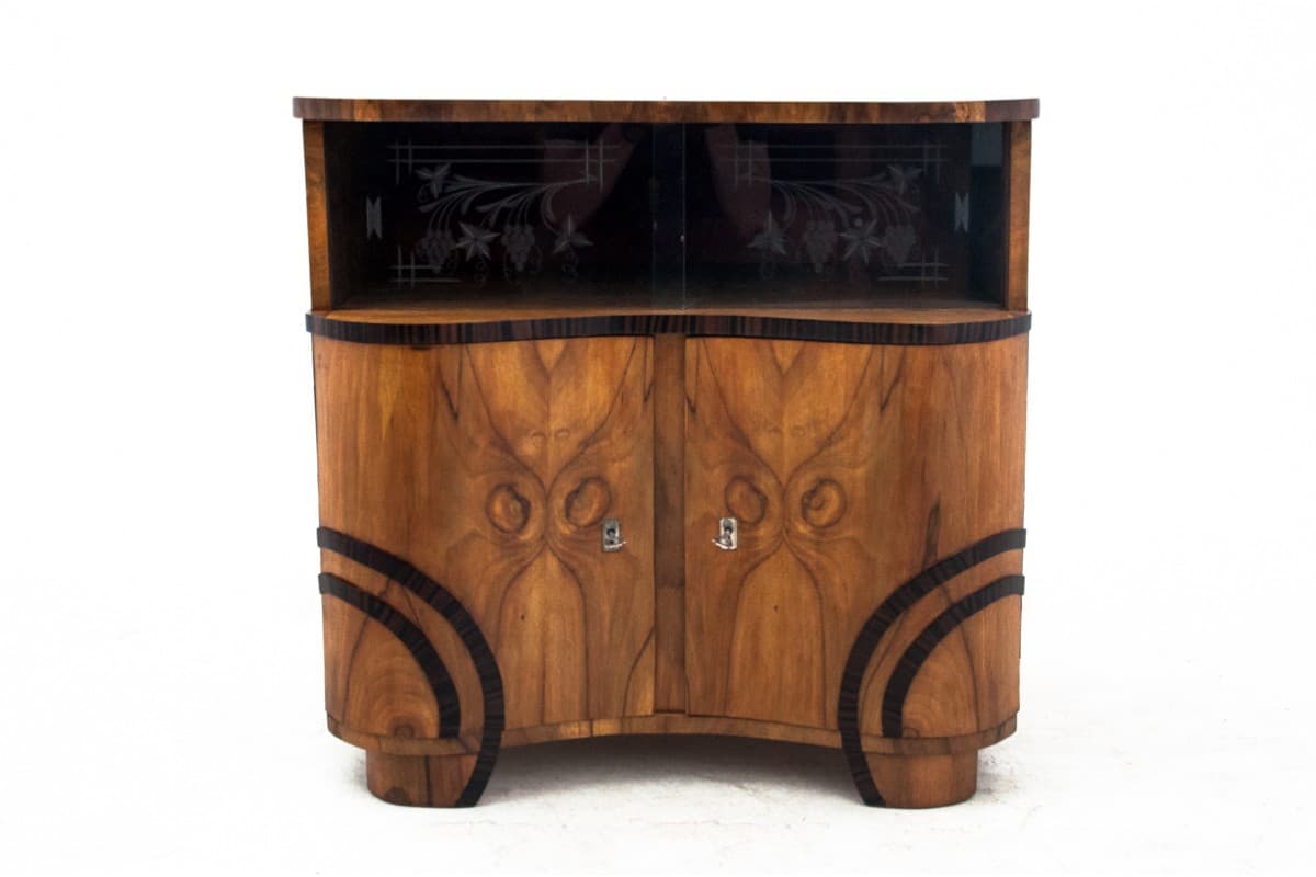 Glazed Sideboard Art Deco, walnut brown, Poland, 1950s - 77721