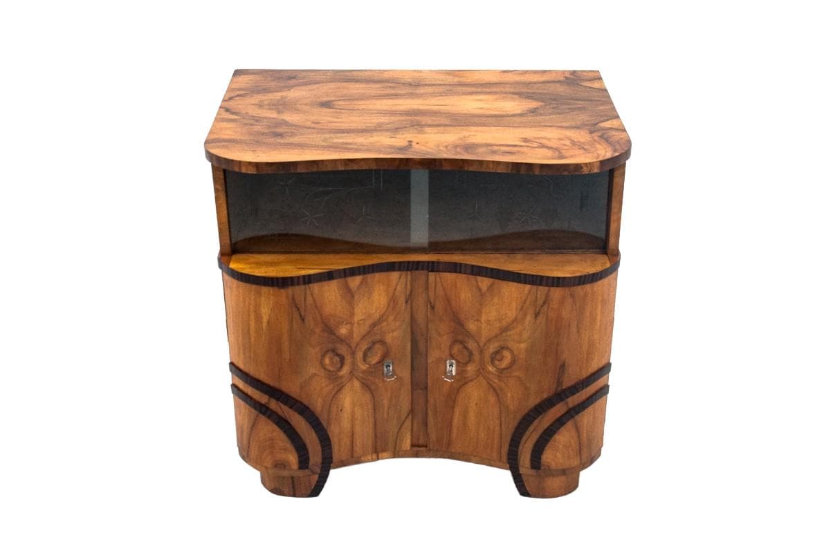 Glazed Sideboard Art Deco, walnut brown, Poland, 1950s