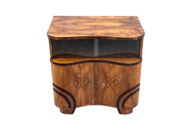 Glazed Sideboard Art Deco, walnut brown, Poland, 1950s - DIMENSION