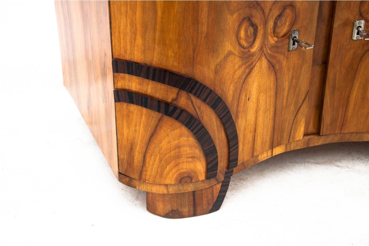 Glazed Sideboard Art Deco, walnut brown, Poland, 1950s - 77729