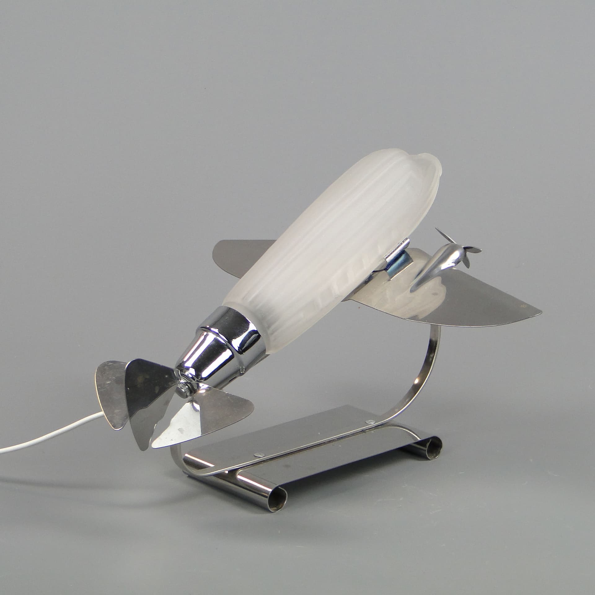 Table lamp, white glass, chrome steel, Czechoslovakia, 1960s. - 40644