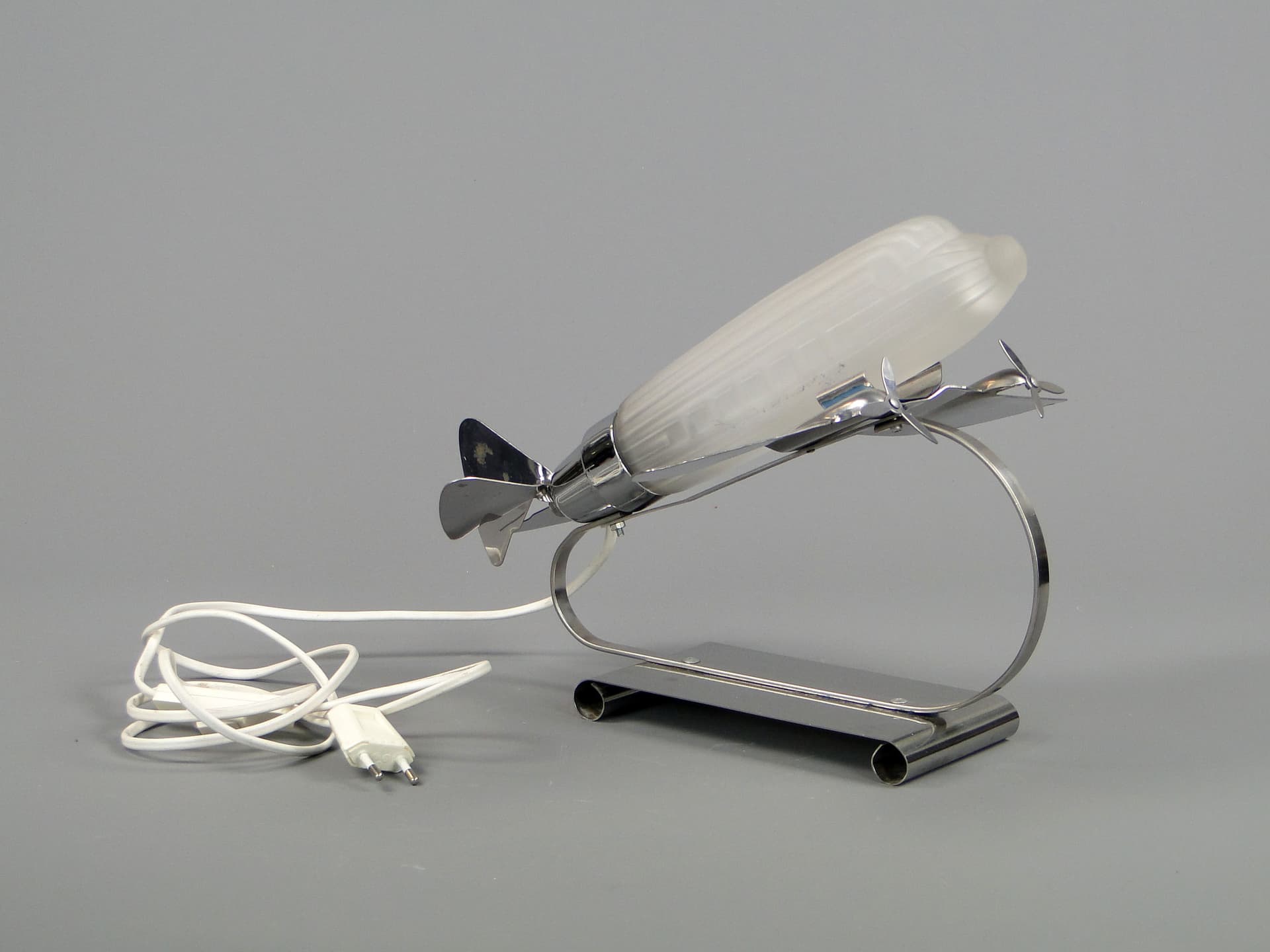 Table lamp, white glass, chrome steel, Czechoslovakia, 1960s. - 40637