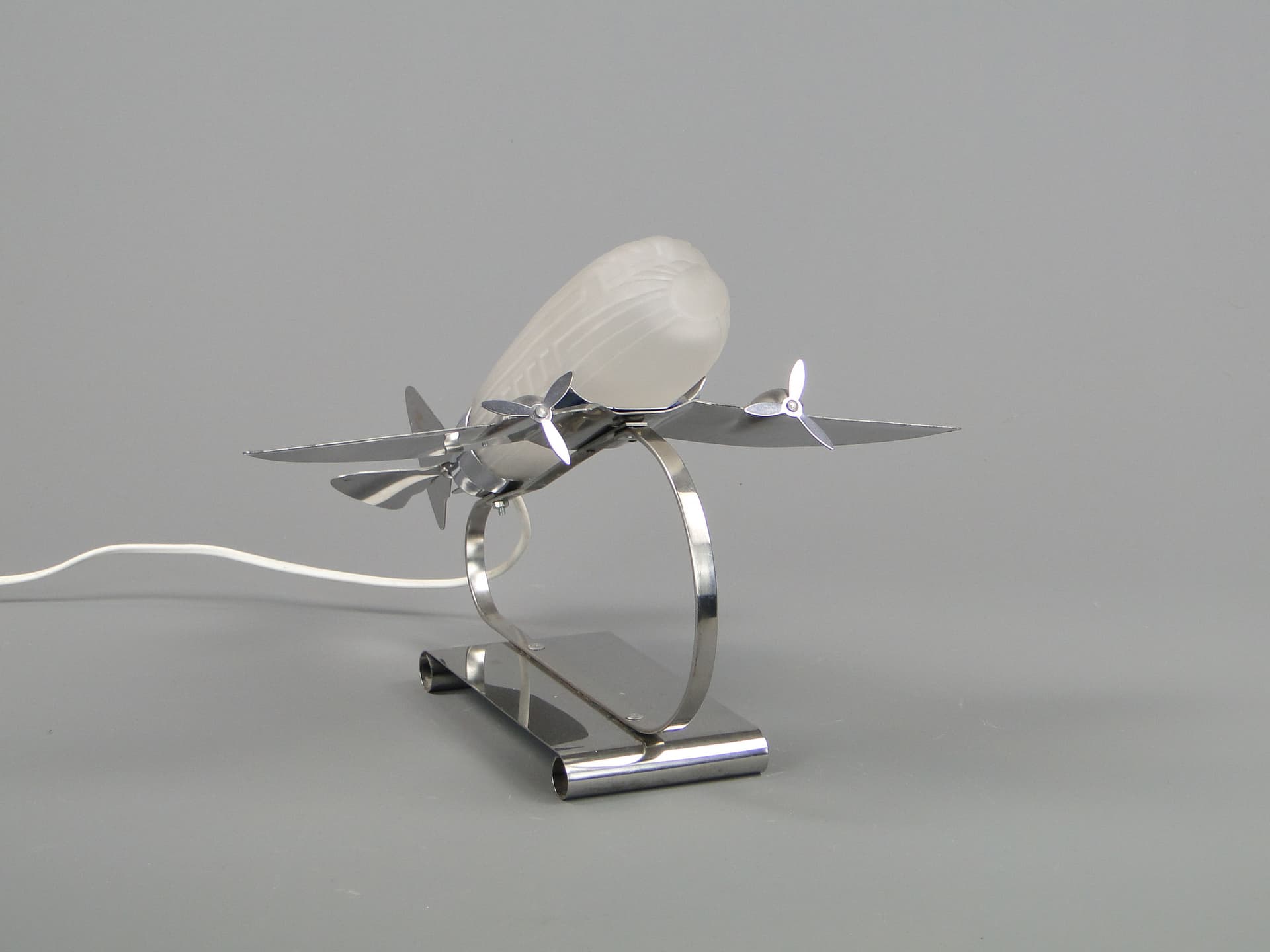 Table lamp, white glass, chrome steel, Czechoslovakia, 1960s. - 40643