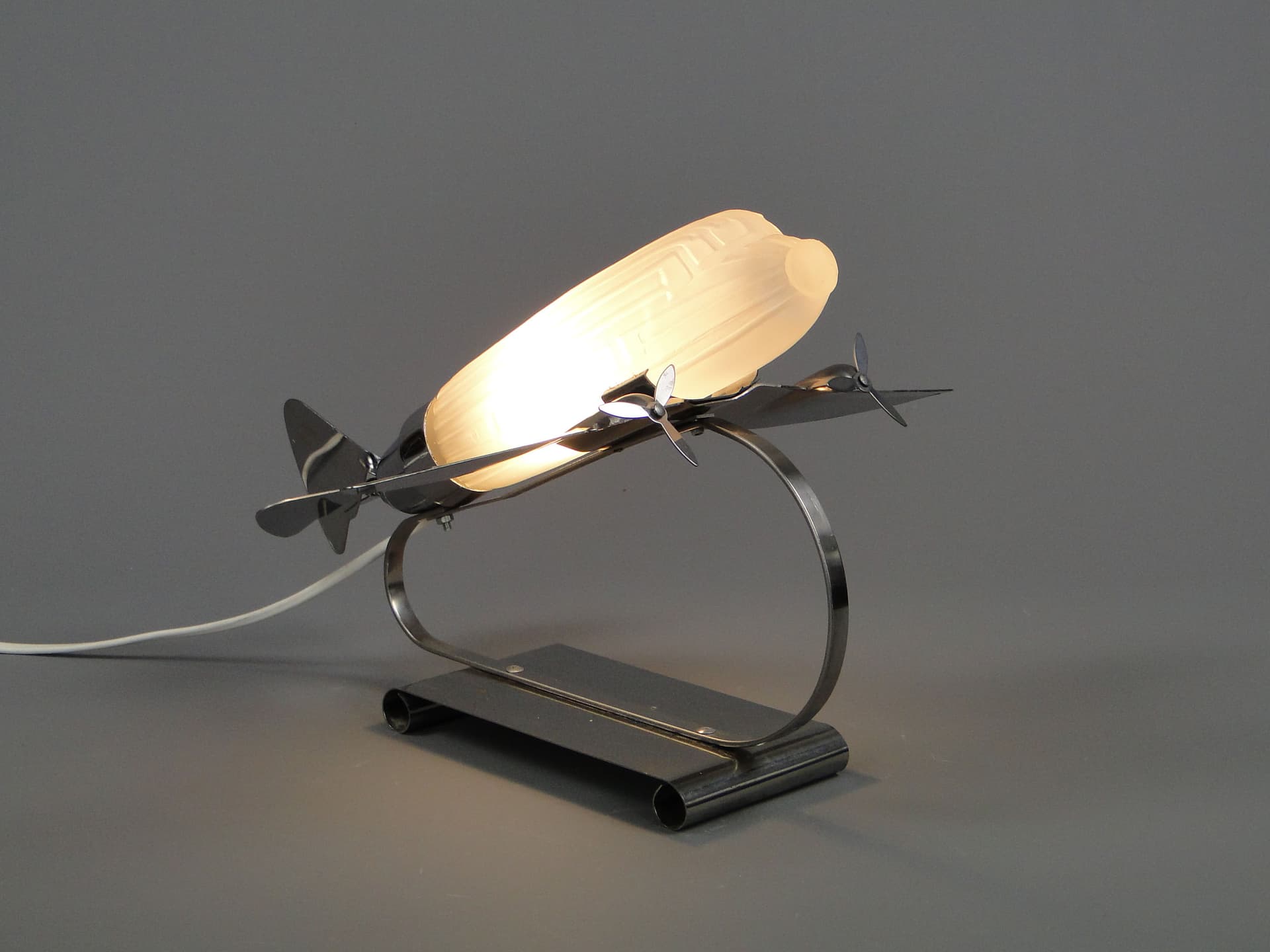 Table lamp, white glass, chrome steel, Czechoslovakia, 1960s. - 40638